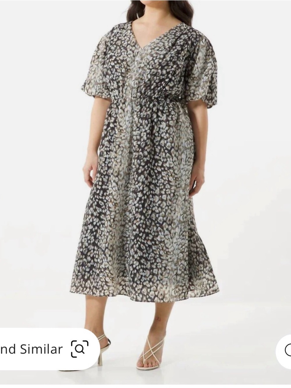 Tanya Taylor Black and Cream V-Neck Flutter Sleeve Midi Dress
